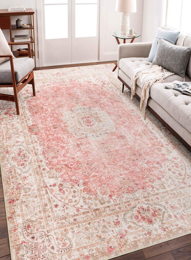 Castage 5x7 Area Rugs Washable,Pink Rug for Living Room Bedroom Kitchen,Large Boho Vintage Bohemian Distressed Carpet Non Slip,Blush - Image 1